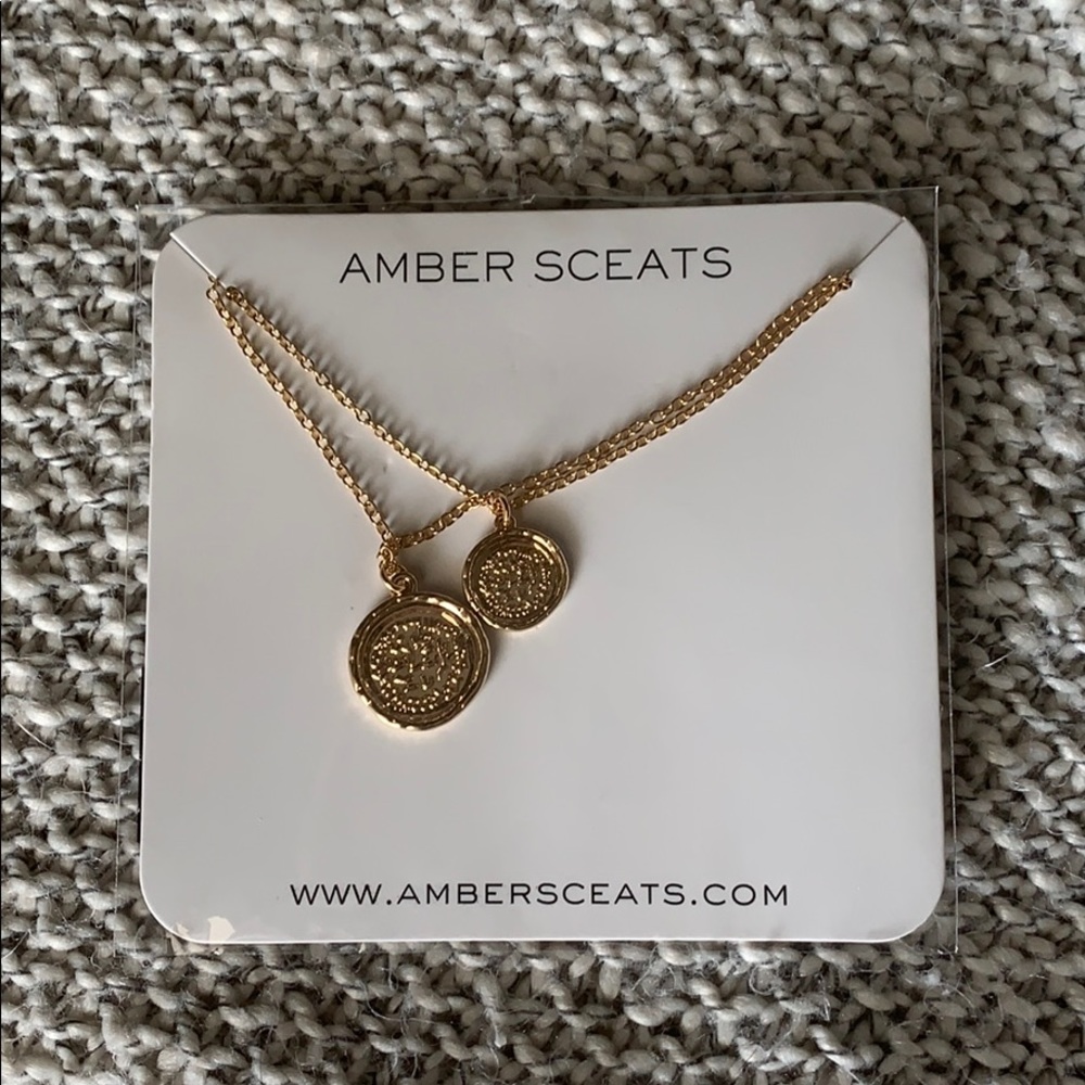 Gold double coin medallion necklace amber sceats